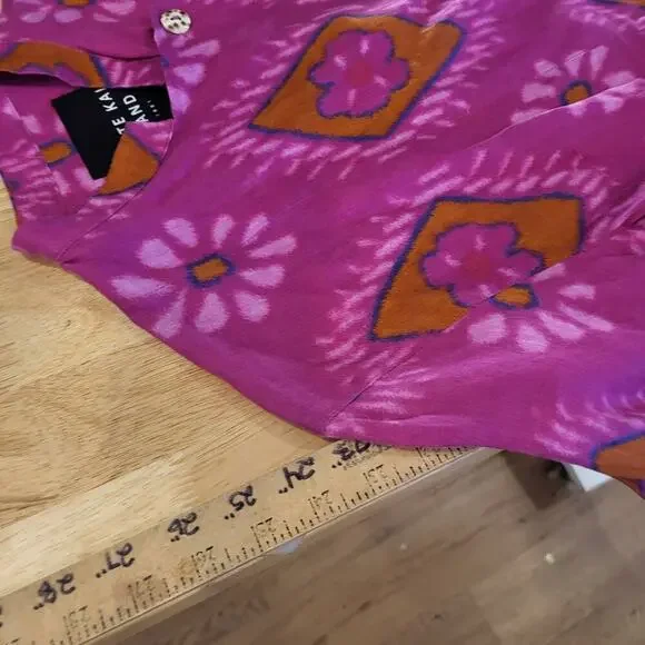 Bitte Kai Rand Batik Dyed Pink Double Breasted Button Blouse 18" Pit 2 PIT Small - Picture 8 of 12